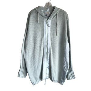 Talbots Women's Cardigan Sweater Hoodie Plus 1X Full Zip 100% Cotton Satin Trim